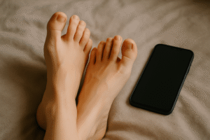 Digital illustration of feet near a smartphone, representing selling feet pictures online for money